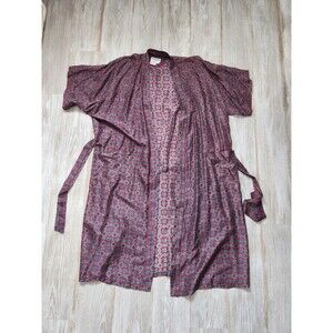 Edgemont 100%Silk Tie Front Robe Midi Geometric Red Blue Pockets One Size EUC